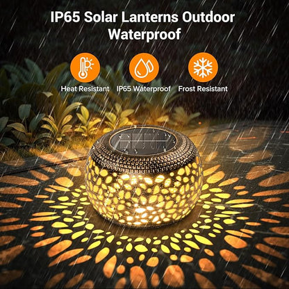 2 Pack Bronze Solar Lanterns Outdoor Waterproof Lights: Hollow Out Metal Table Light, Unique Gardening Gifts for Women Mom, Outside Garden Yard Balcony Indoor Tabletop Decorations, 2 Lighting Modes