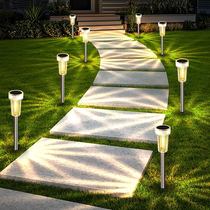 12-Pack Solar Pathway Lights, Waterproof LED Garden Lights