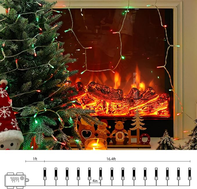 Lomotech Battery Operated Christmas Lights - 4 Pack Total 66ft 200LEDs String Lights 8 Modes Waterproof with Timer for Home, Garden, Party, Holiday, Tree Decoration (Clear Wire, Red & Green)