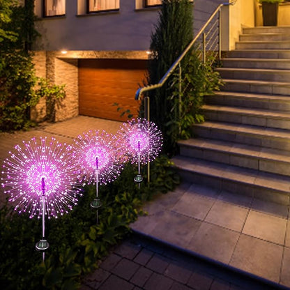JJGoo Solar Firework Lights, 2 Pack 150 LEDs 2 Lighting Modes Solar Lights Outdoor Waterproof for Garden Patio Walkway Pathway Party Wedding Christmas Decorative - Pink