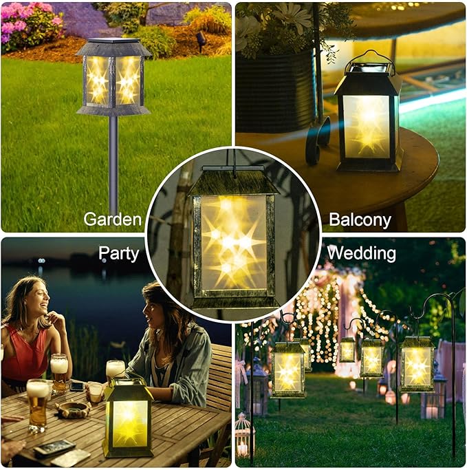 2-Pack Hanging Solar Backyard Lanterns, Charming Waterproof LED