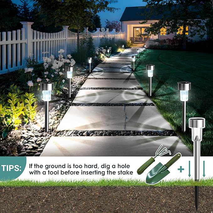 20-Pack Cold White Solar Path Lights, Outdoor Garden LED