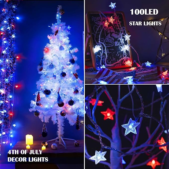 Patriotic Star Fairy Lights 51ft, Battery LED