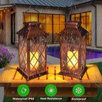 2-Pack Rustic Garden Solar Lanterns for Patio, Waterproof LED