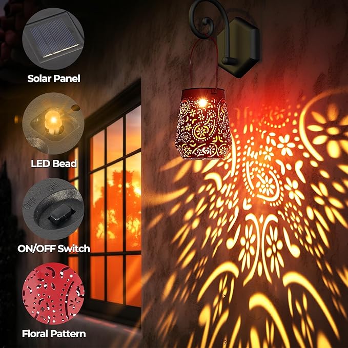 Solar Lanterns 4 Pack Outdoor Waterproof Solar Lights, Mothers Day Gifts for Women Garden Decor LED Hanging Solar Powered Decorative Lantern with Handle for Outside Patio Yard Table Fence