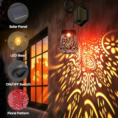 Solar Lanterns 4 Pack Outdoor Waterproof Solar Lights, Mothers Day Gifts for Women Garden Decor LED Hanging Solar Powered Decorative Lantern with Handle for Outside Patio Yard Table Fence