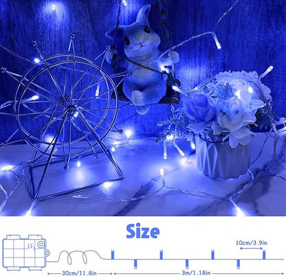 String Lights Outdoor Waterproof 9.8ft 30 LED, Blue Fairy Lights Battery Operated with Timer Clear Wire for Indoor & Outdoor Christmas Halloween Decorations Garland Party Garden