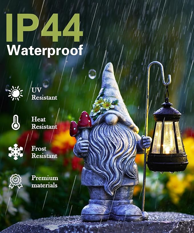 Garden Gnome Statue with Lantern: Outdoor Sculpture Decor for Home Yard Lawn Balcony Patio Porch - Mothers Day Gifts for Mom Women Grandma