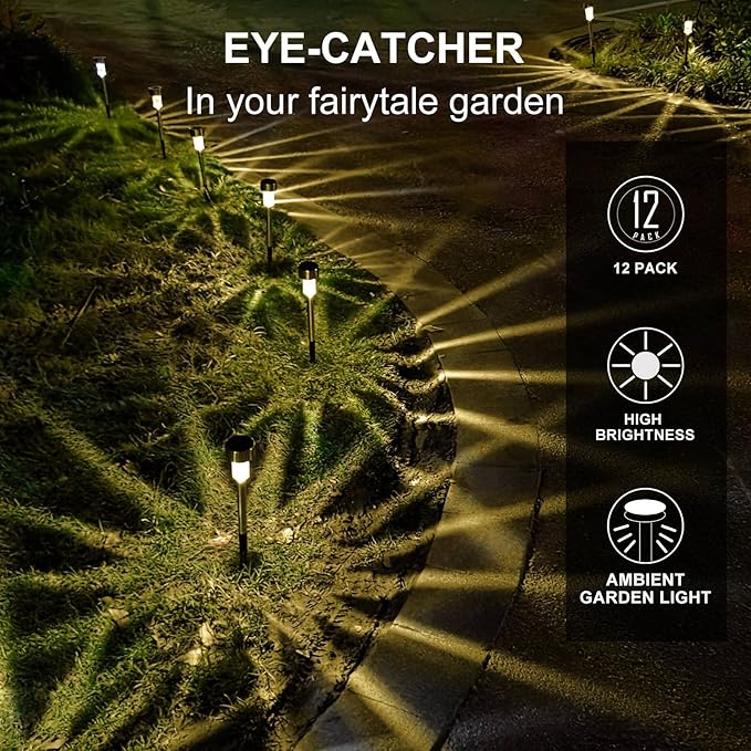 Dream Master Solar Lights Outdoor Waterproof, Stainless Steel LED Landscape Lighting, Solar Garden Lights, Outdoor Decorations for Yard, Pathway, Walkway, Patio, Lawn - 16 Pack (Warm White)
