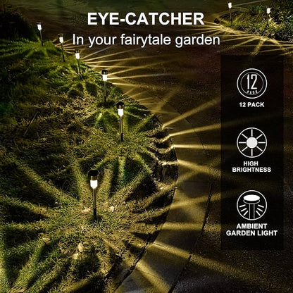 Dream Master Solar Lights Outdoor Waterproof, Stainless Steel LED Landscape Lighting, Solar Garden Lights, Outdoor Decorations for Yard, Pathway, Walkway, Patio, Lawn - 12 Pack(Warm White)