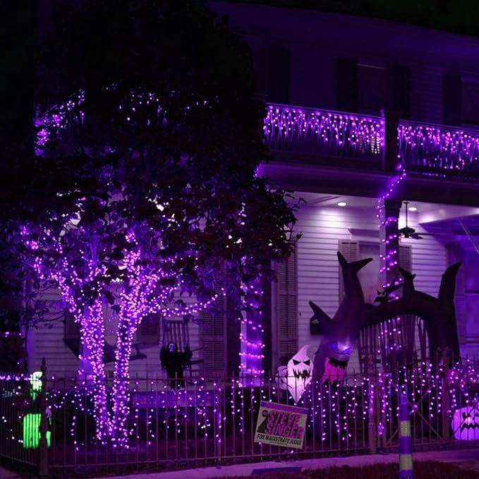 Dazzle Bright Halloween Fairy String Lights, Total 40FT 120LED Copper Wire Battery Operated Waterproof Lights, Halloween Decorations for Indoor Home Outdoor Garden Patio Party Decor (Purple)