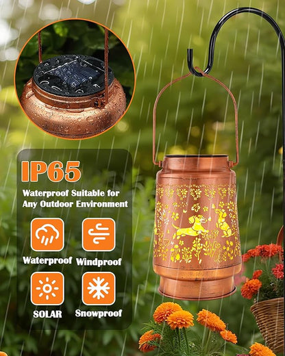 Dachshund Gift Solar Lantern - Metal Animal Hanging Lights Outdoor Hollowed Lighting Lamp Decor for Garden Patio Lawn Balcony Porch Wall Birthday Gifts for Women Mom Grandma Dogs Lover