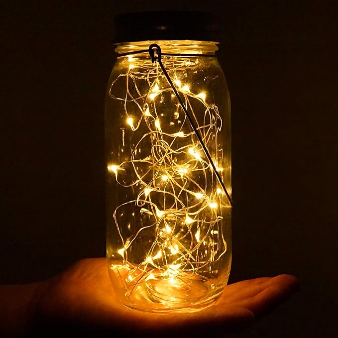 Solar Mason Jar Lights 30 LED, 6 Pack Large Size Hanging Glass Jar Starry Fairy Lights, Solar Lanterns for Outdoor Patio Party Garden Decor