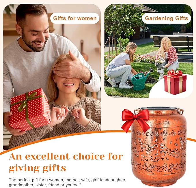 Gifts for Women Butterfly Solar Lanterns Outdoor Waterproof Metal Hanging Solar Lights for Yard Garden Decor Ornament Butterfly Birthday Mothers Day Gardening Gifts for Mom Grandma