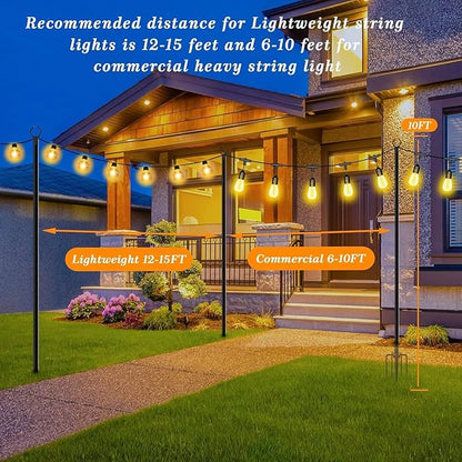 4 Pack String Light Poles,10 Ft Light Poles for Outside String Lights,Outdoor Lights Pole with Fork,Metal Poles Stand for Patio Deck Backyard