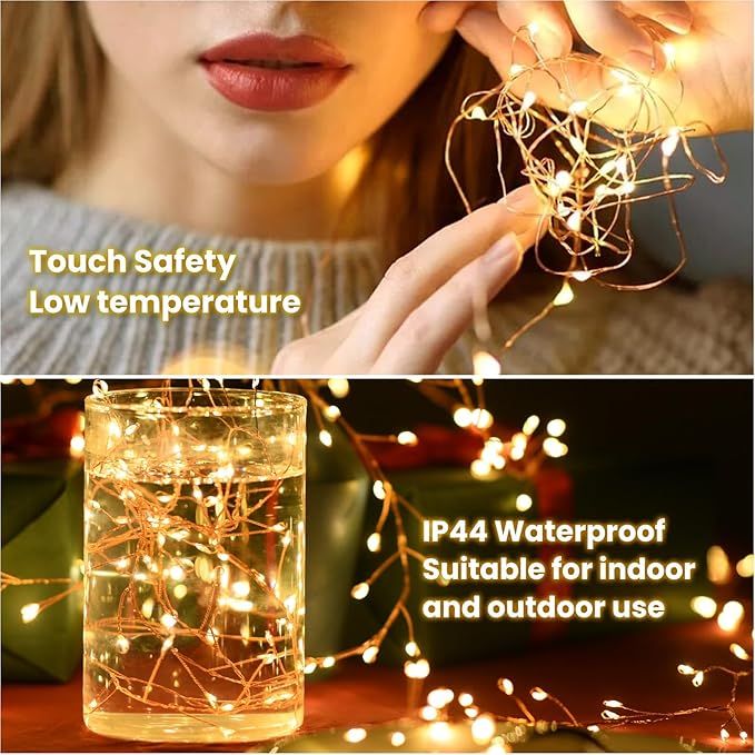 120 LED Fairy Lights, 14.7ft String Lights with Remote, 8 Modes Timer Twinkle Lights Battery Operated, Fairy Lights for Bedroom Wreath Party Window Wedding Christmas Tree Decoration,Warm White