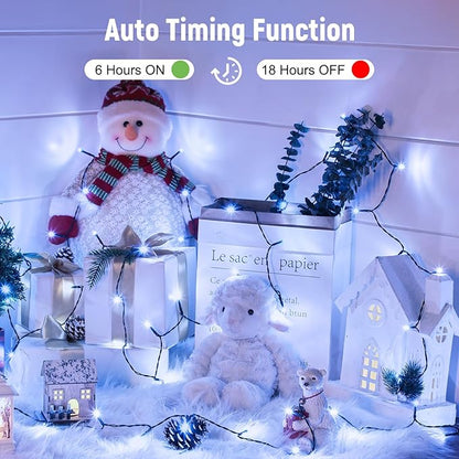 4-Pack 66ft Christmas LED String Lights, Waterproof Timer Lights