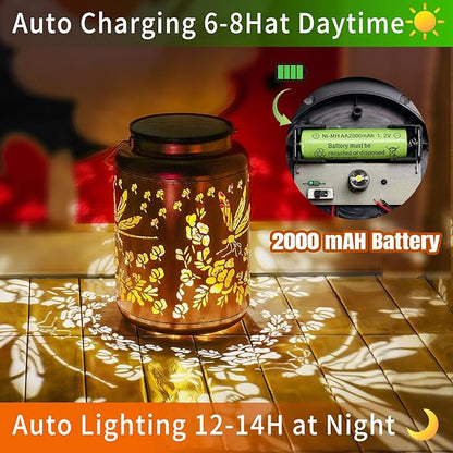 Dragonfly Solar Lanterns Outdoor Waterproof, 14.6'' Large Lamps, Upgraded 2000mAH Battery, Metal Christmas Gift, Birthday Gifts for Women Mom Grandma, Garden Yard Patio Lawn Pathway Decor