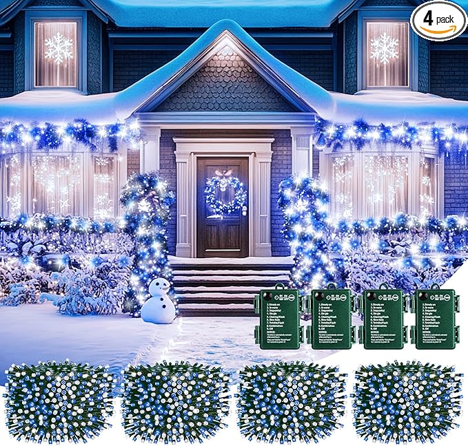 4-Pack 132ft Christmas LED String Lights, Waterproof Timer Lights