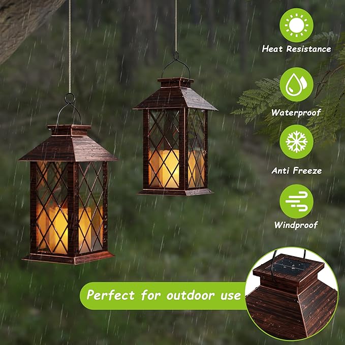 Courtyard Solar Hanging Lanterns 2-Pack, Classic Porch Decor