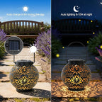 2-Pack Hanging Solar Outdoor Lanterns, Metal Waterproof LED