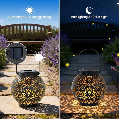 Homemory 2 Pack Solar Lanterns Outdoor Waterproof Hanging Lantern Decorative Outside Lights for Pathway, Patio, Backyard, Porch, Lawn (Black)