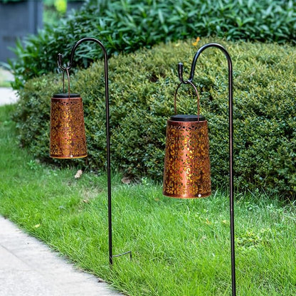 4 Pack Solar Hanging Lanterns Outdoor, 2 Modes Adjustable White & Warm Light, Auto On/Off Metal Waterproof Solar Lights for Patio Garden Wall & Tabletop Decor