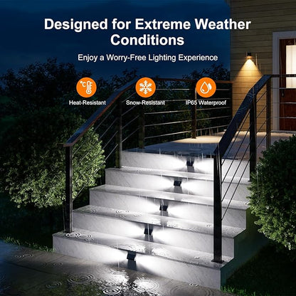 12 Pack Cool White Solar Powered Stair Lights for Outside Waterproof Deck Step Safety LED Ourdoor Decorative Lamp for Porch Railing, Backyard, Patio, Pathway, Garden, Pool, Easy Installation in 1 Min