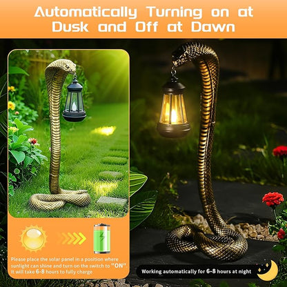 Solar Lantern Outdoor Snake Figurines 19.29‘’ for Garden Decoration,Yard Art Lawn Ornaments ,Porch Patio Balcony Home House - Housewarming Gifts for Birthday,Father's Day,Halloween (Large size-bronze)