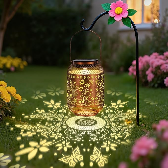 Vaukki Solar Lantern Outdoor Waterproof, Hummingbird Garden Decor Birthday Gifts for Women Friendship Mom Grandma Sister, Metal Hanging Solar Lights for Outside, Patio, Yard, Backyard, Porch, Pathway