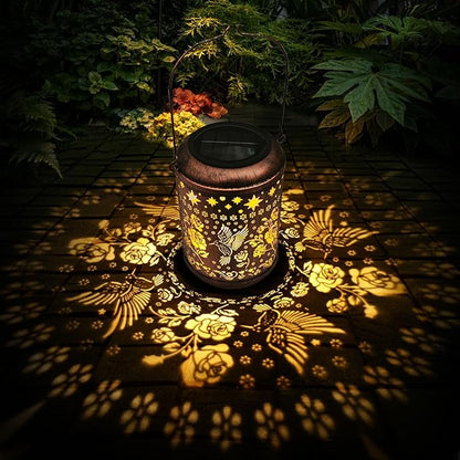 Kaixoxin 2 Pack Solar Garden Decor Metal Lantern Hummingbird Table Lamp Bronze Outdoor Dercoration Great Gift for Women Mon Grandma Hanging Lights for Patio Courtyard Garden