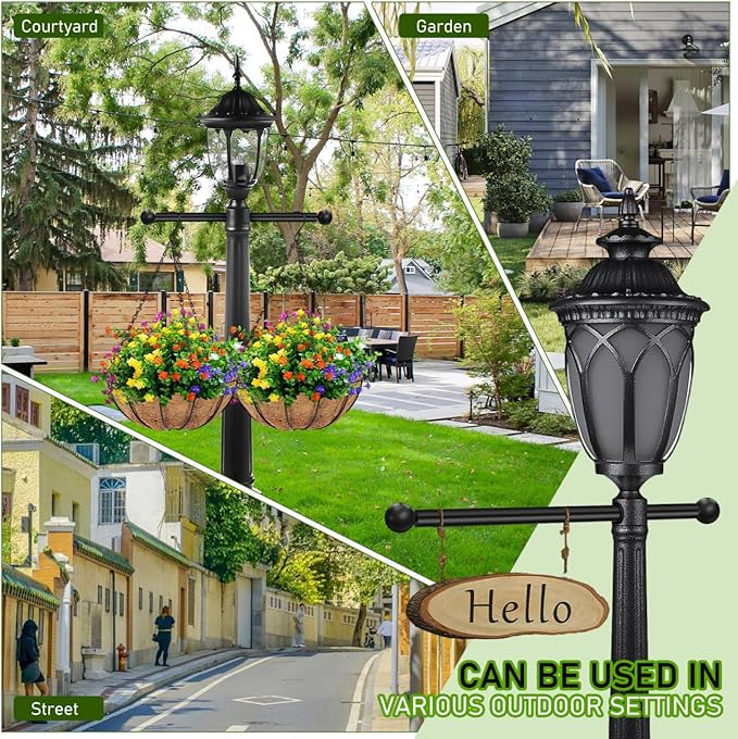 Generic Lamp Post Cross Arm Ladder Frame 16 Inch Steel Outdoor Light Pole Rod Replacement with Ball Ends for Garden and Yard Lamp Posts