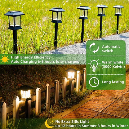 6 Pack Solar Pathway Lights Outdoor Waterproof, Dual-Use Stake & Hanging Lantern, 17 Inch ABS Warm White 3000K, 1000mAh Ni-MH Battery & Monocrystalline Panel, Auto On/Off for Garden Yard Patio Walkway