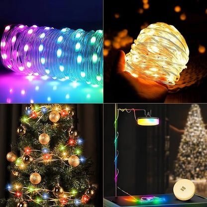 Camping String Lights, 4 in 1 Quick Storage 32.8FT Rechargeable Tent Lights with 6 Modes Hanging Waterproof Camp Lamp Camping Essentials for AwnTent Hiking Yard Garden Bedroom Festival -Multicolor