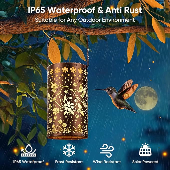 Hummingbird Solar Lanterns Outdoor Waterproof: Mothers Day Gifts for Women Mom Grandma - Decorative Hanging Metal Lanterns for Patio Yard Pathway - Solar LED Garden Lights for Outdoor Decor - 1 Pack