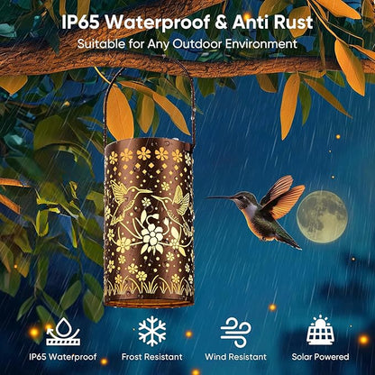 Hummingbird Solar Lanterns Outdoor Waterproof: Mothers Day Gifts for Women Mom Grandma - Decorative Hanging Metal Lanterns for Patio Yard Pathway - Solar LED Garden Lights for Outdoor Decor - 1 Pack