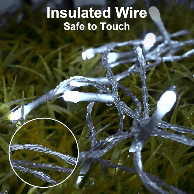 White Christmas Lights Outdoor Battery Operated Total 100LED 33ft for Christmas Decorations 16.4Ft*2, 50LED*2 Waterproof Indoor with Timer for Christmas Decor, Cold White