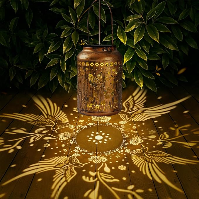 Hummingbird Lantern Solar Outdoor, Chrismas Gifts, Solar Light Outdoor Waterproof LED Decorative Garden for Lawn, Landscape, Patio, Porch Hanging Lantern for Women, Ladies, Mom, Grandma