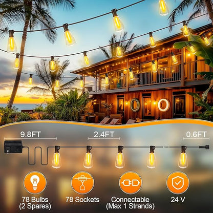 Outdoor String Lights, 200ft Waterproof ST38 Shatterproof Bulb Patio Lights, Remote Control, Backyard & Gazebo Hanging Lights