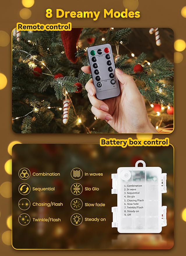 Fairy Lights Battery Operated, 33FT 100LED Waterproof Lights Long Lasting Silver Wire Starry Fairy String Lights for Bedroom, Dorm, Christmas, Tree, Wedding, Mason Jar, Holiday Decor