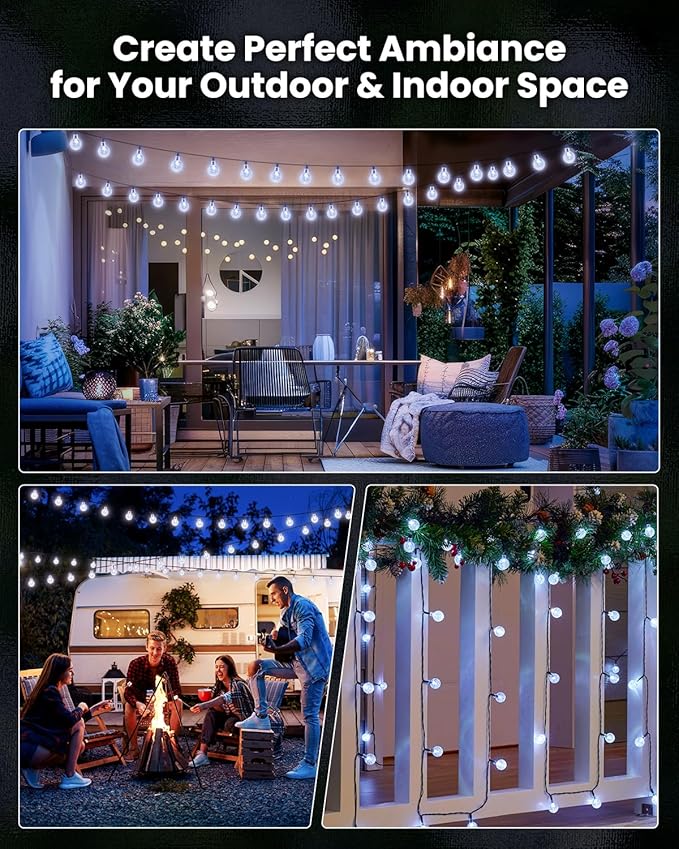 Outdoor String Lights, Pure White Waterproof LED
