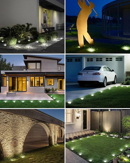 btfarm 24 Pack Solar Lights Outdoor, 8 LED Solar Ground Lights IP65 Waterproof Flat Solar Disc Light, Pathway Lights for Garden Lawn Patio Yard Path Landscape, Cool White