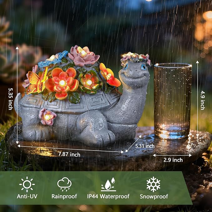 Solar Turtle Garden Statue,Spring Outdoor Figurine Decorations Ornament Lamps for Outside Yard Lawn Patio Porch Balcony,Women's Day Housewarming for Mom Women Grandma