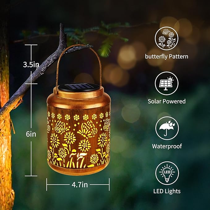 Solar Butterfly Lanterns 2-Pack, Backyard Hanging LED Decor