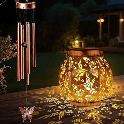 Christmas Hummingbird Lantern Wind Chime - Handcrafted Garden Art with Melodic Tones, Weather-Resistant Metal Wind Chime for Outdoor Patio, Porch, and Garden Decor, for Nature Lovers