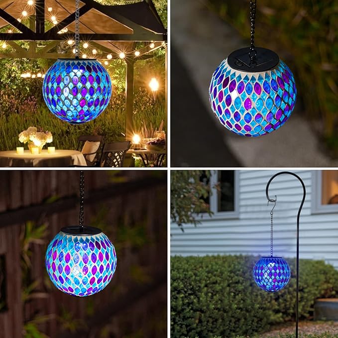 Classic Mosaic Solar Lanterns for Patio, Waterproof LED