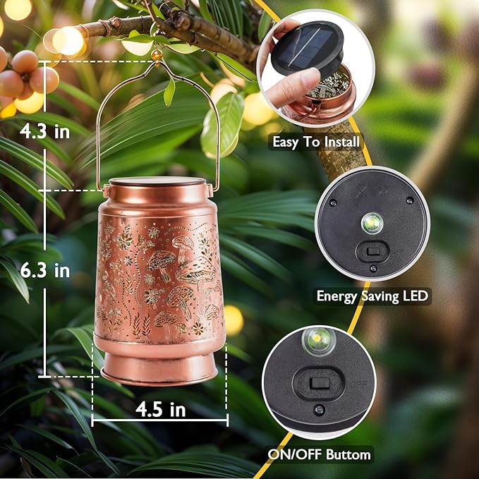 Homemory Solar Lanterns Outdoor Waterproof Mushroom Lights Garden Decor, Birthday Gifts for Women Mom Grandma, LED Hanging Solar Lights for Yard, Patio, Backyard, Porch, Lawn