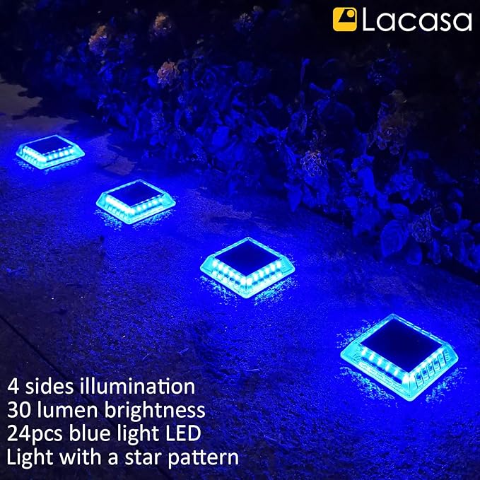 4-Pack Blue Wall Solar Lights, Waterproof LED