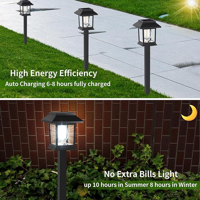 12-Pack Solar Pathway Lights, Waterproof LED Walkway Lights