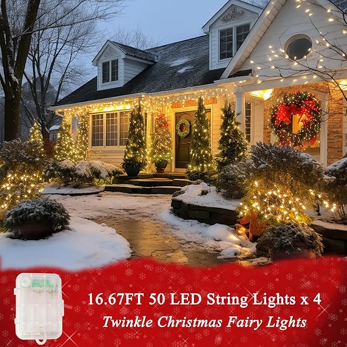 Color Changing Christmas String Lights with Remote, 4 Pack Total 66.6 FT 200 LED String Lights Indoor Outdoor Decoration, 34 Colors Twinkle Fairy Lights for Easter Valentines Decoration